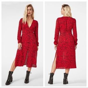 JustFab Red Leopard print midi shirt dress